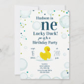 Een gelukseend eerste verjaardagsfeestje kaart (Voorkant)