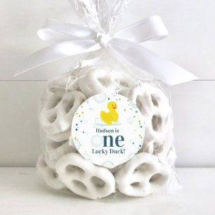 Een gelukseend eerste verjaardagsfeestje ronde sticker