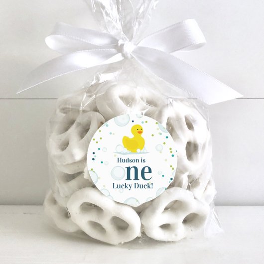 Een gelukseend eerste verjaardagsfeestje ronde sticker