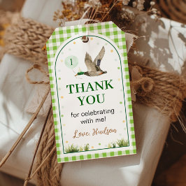 Eén geluksster eend groen verjaardagsbedankje cadeaulabel