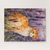 Een  gemberkat in een lavendelveld legpuzzel (Horizontaal)