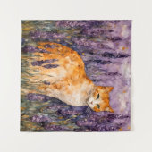 Een  gemberkat in een lavendelveld wandkleed (Voorkant (horizontaal))