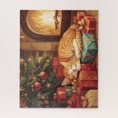 Een gemberkitten slaapt bij een verlichte open haa legpuzzel (Verticaal)