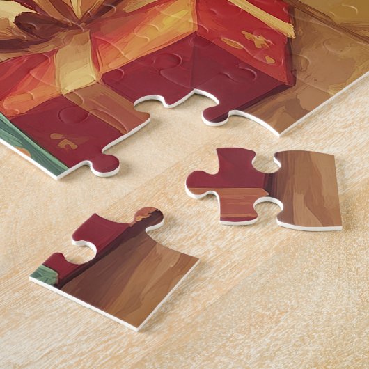 Een gemberkitten slaapt bij een verlichte open haa legpuzzel (Zijkant)