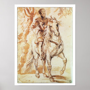 Een gemonteerde Knight in Armor (pen en inkt op pa Poster
