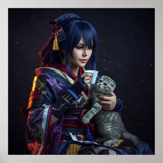 Een genereus hart: anime karakter met kitten poster (Voorkant)