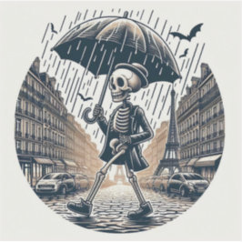 Een gentleman skelet in het regenachtige Parijs Sticker