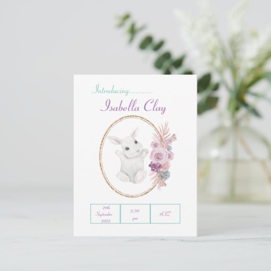 EEN GEPERSONALISEERD BRIEFKAART VOOR GEBOORTEBEKEN (Staand voorkant)