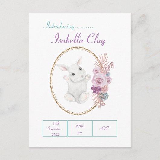 EEN GEPERSONALISEERD BRIEFKAART VOOR GEBOORTEBEKEN (Voorkant)