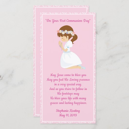 Een gepersonaliseerd meisje uit het eerste communi bedankkaart (Voorkant / Achterkant)