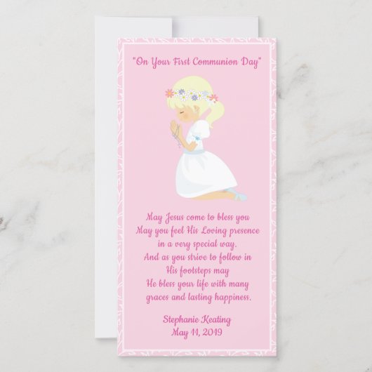 Een gepersonaliseerd meisje uit het eerste communi bedankkaart (Voorkant)