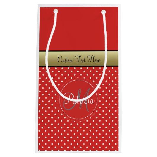 Een Gepersonaliseerd Tomato Red Polka Dots, Gold R Klein Cadeauzakje (Voorkant)