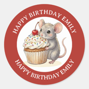 Een gepersonaliseerde verjaardagsmuis met Cupcake Ronde Sticker