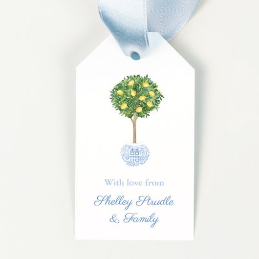 Een geschenk van: Sunny Lemon Tree Topiary Spring Cadeaulabel
