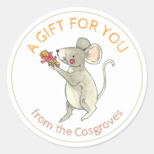 Een Geschenk Voor Jou Muis met Boek Cadeau Ronde Sticker