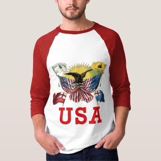 Een geschiedenis van Amerikaanse vlaggen op een T- T-shirt (Voorkant)