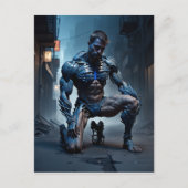 Een gespierd man met één knie op de grond lijkt briefkaart (Voorkant)