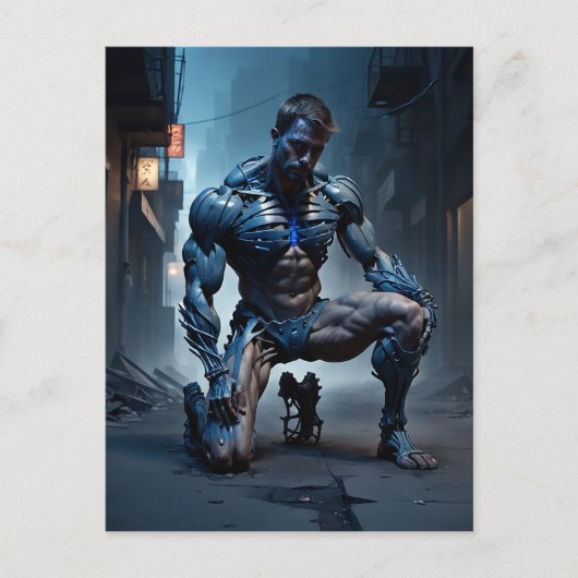 Een gespierd man met één knie op de grond lijkt briefkaart (Voorkant)