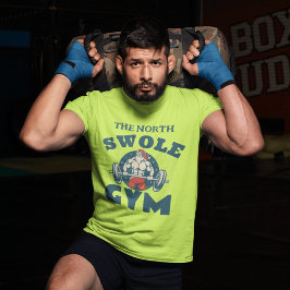 Een gespierde Kerstman die een Gym Barbell optilt T-shirt