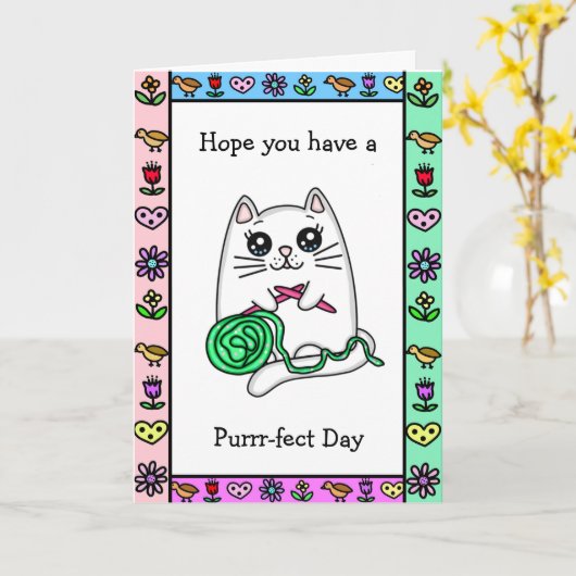 Een Gesponnen dag hebben | Kat Pun-vriendschap Kaart (Gele Bloem)