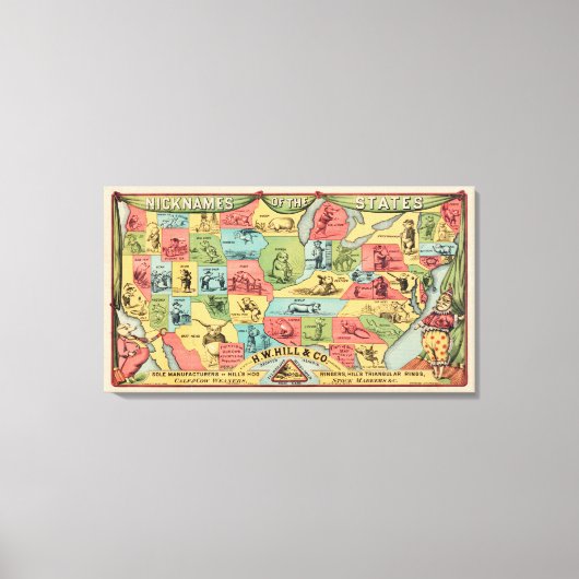 Een gestileerde kaart van de Verenigde Staten met  Canvas Afdruk (Voorkant)