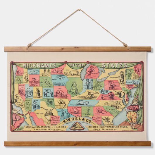 Een gestileerde kaart van de Verenigde Staten met  Hangend Wandkleed (Voorkant)