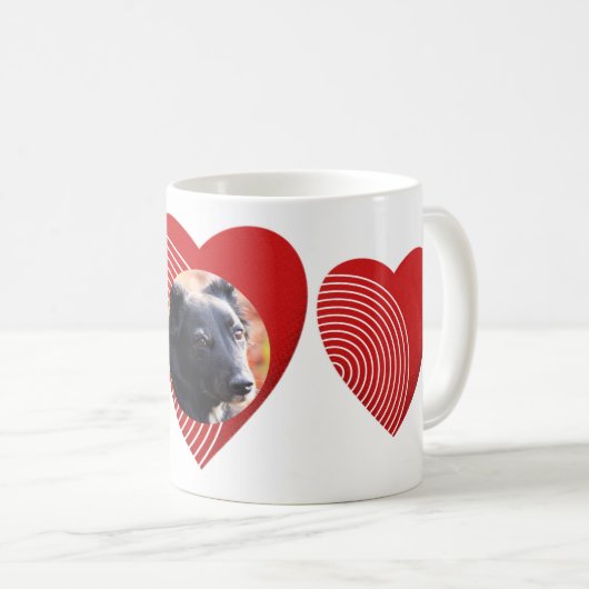 Een gestreept rood hart koffiemok (Voorkant rechts)