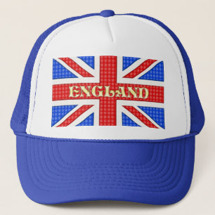 Een getextureerde vlag van de Union Jack met Engel Trucker Pet