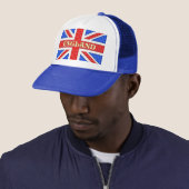 Een getextureerde vlag van de Union Jack met Engel Trucker Pet (In situ)