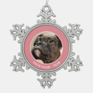 Een getijgerd puppy die van de Bokser omhoog Tin Sneeuwvlok Ornament
