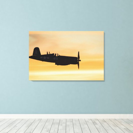 Een gevat F4U Corsair-vechtster Canvas Afdruk (Insitu (Houten vloer))