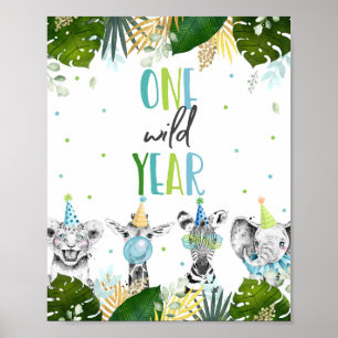 Eén gevleugelde-jaars Safari Party Animals Birthda Poster
