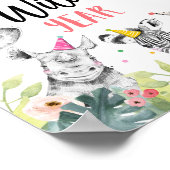 Eén gevleugelde-jaars Safari Party Animals Birthda Poster (Hoek)