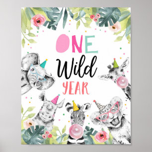 Eén gevleugelde-jaars Safari Party Animals Birthda Poster