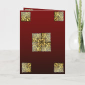 Een gevouwen kaartje met een goudbruin menu (Achterkant)