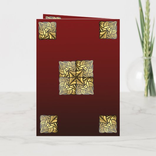 Een gevouwen kaartje met een goudbruin menu (Achterkant)