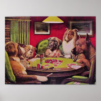 Een gewaagde bluf, honden die poker spelen,