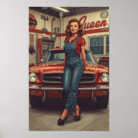 Een gewaagde retro pin-up illustratie met een vett