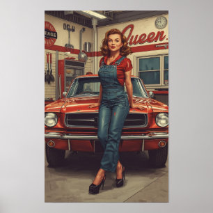 Een gewaagde retro pin-up illustratie met een vett poster