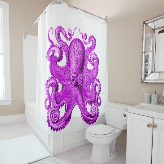 Een geweldig Octopus paars/roze Douchegordijn (In situ)
