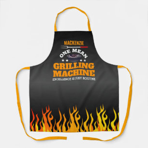 Eén geweldige grillmachine vlam aan ZWART Schort
