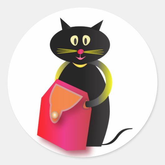 Een geweldige kat en zijn tas. ronde sticker (Voorkant)