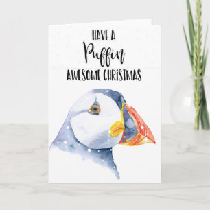 een geweldige kerstwaterverf met een puffin kaart