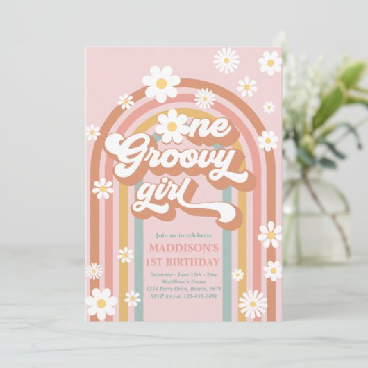 Eén geweldige meid Boho Daisy Regenboog 1e verjaar Kaart (Staand voorkant)