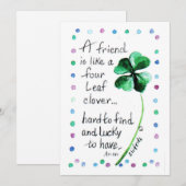 Een  Gezegde vriend is als een vier lederen klaver Aankondiging (Voorkant / Achterkant)