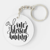 Een gezegende Bunny Pasen kalligrafie | Button Sle Sleutelhanger (Achterkant)