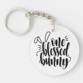 Een gezegende Bunny Pasen kalligrafie | Button Sle Sleutelhanger (Voorkant)