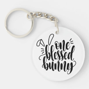 Een gezegende Bunny Pasen kalligrafie   Button Sle Sleutelhanger