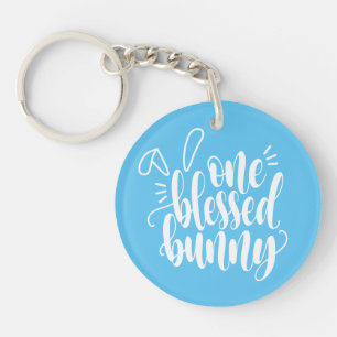 Een gezegende Bunny Pasen kalligrafie   Button Sle Sleutelhanger