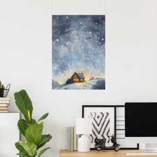 Een gezellig gloeiend huis genesteld onder een ste poster